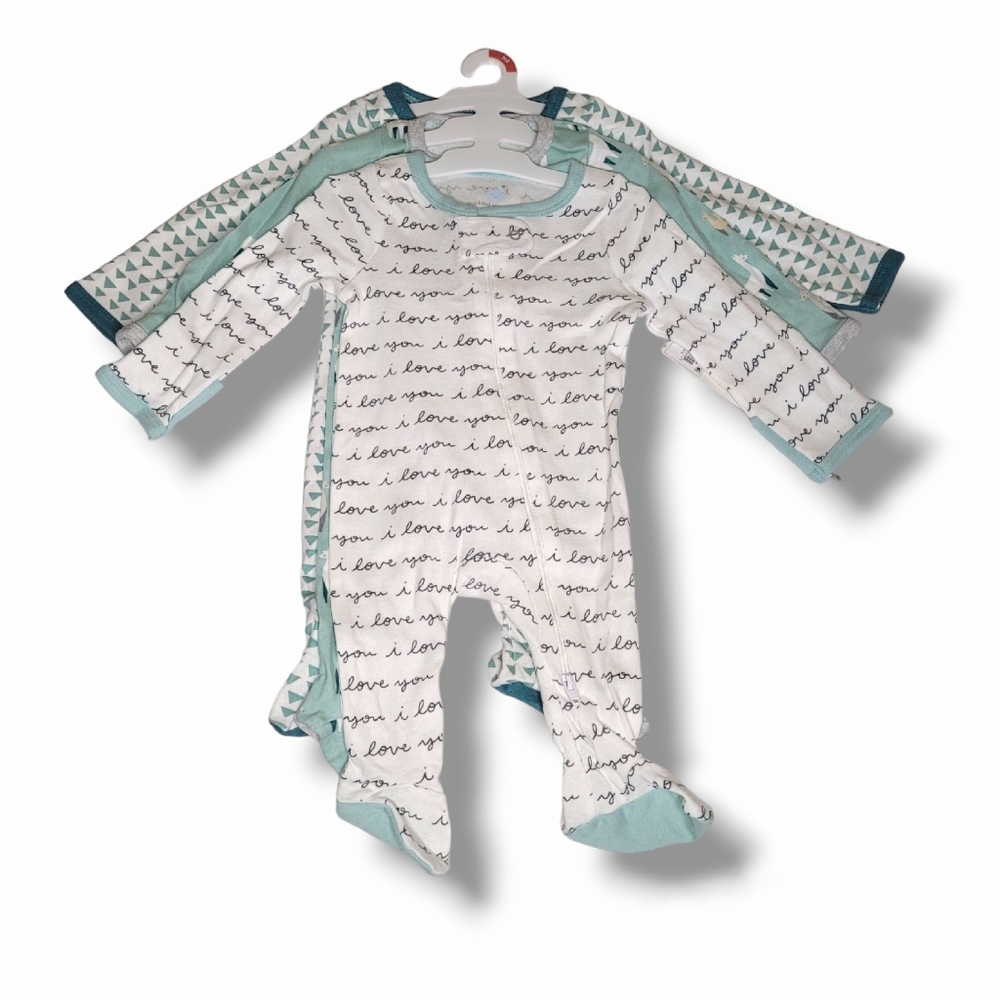Cloud Island Green Tides 3 Pack Footed Pajamas Size Newborn